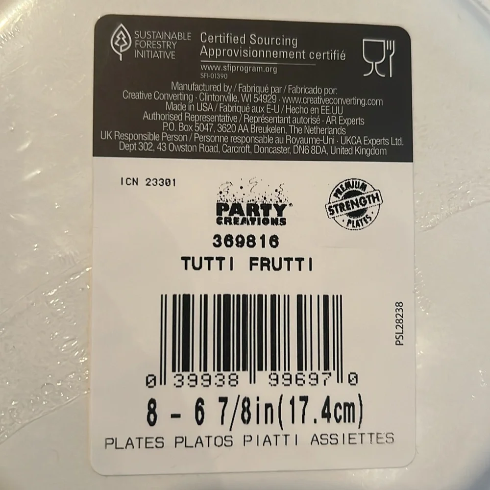 NWT 96pc lemon orange lime slice tutti frutti 6 7/8in paper plates